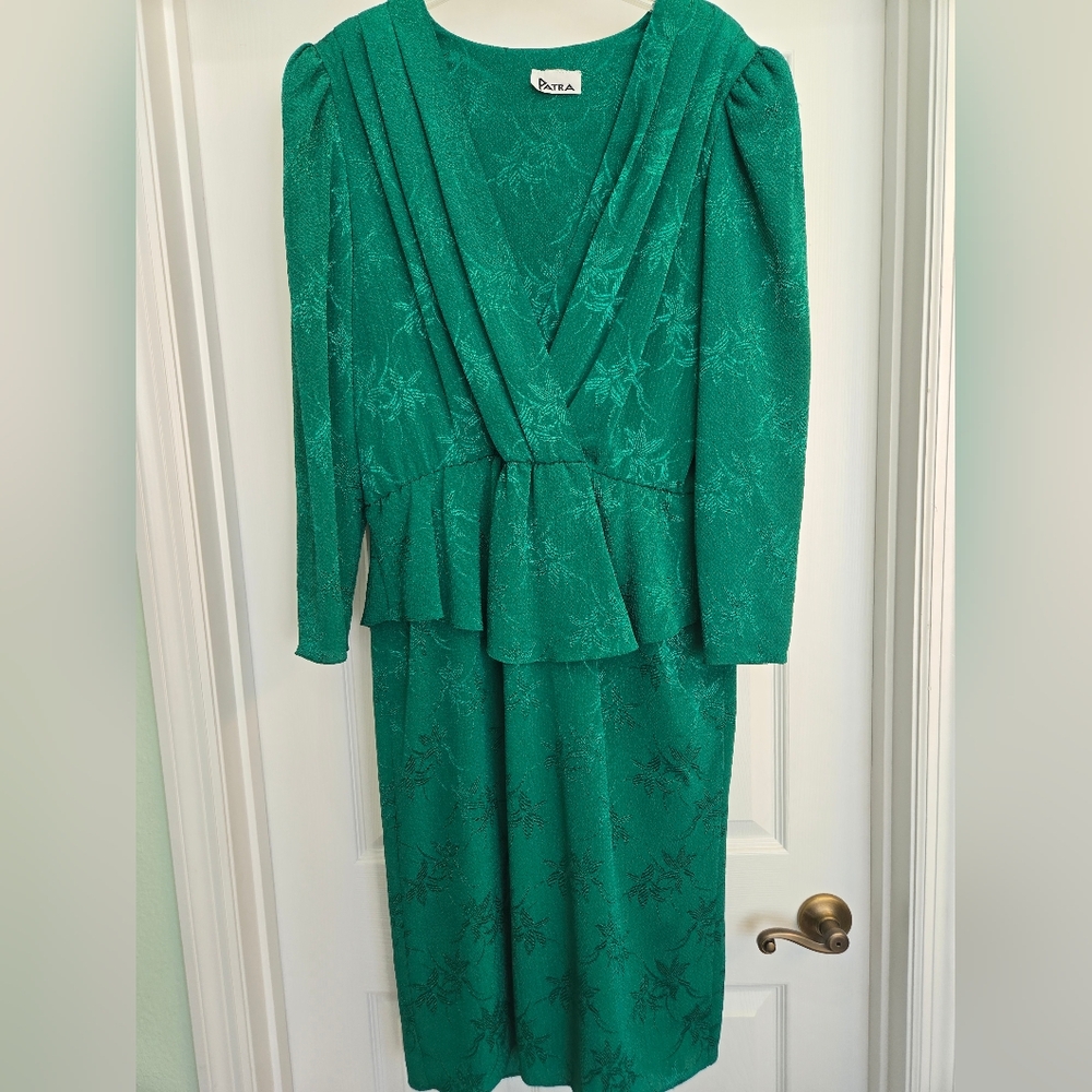 Vintage Patra Long Sleeve Green Dress with Floral Design